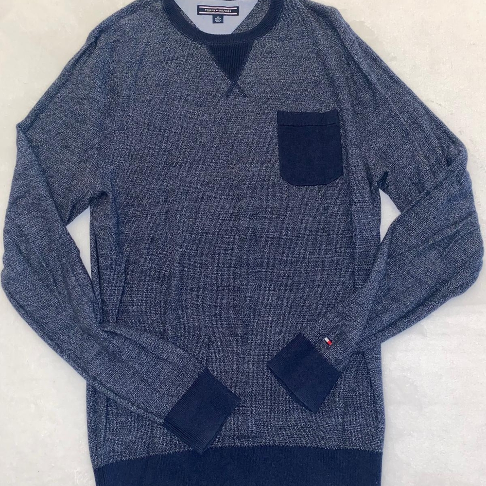 Tommy Hilfiger Blue Crewneck Sweater with Geometric Design